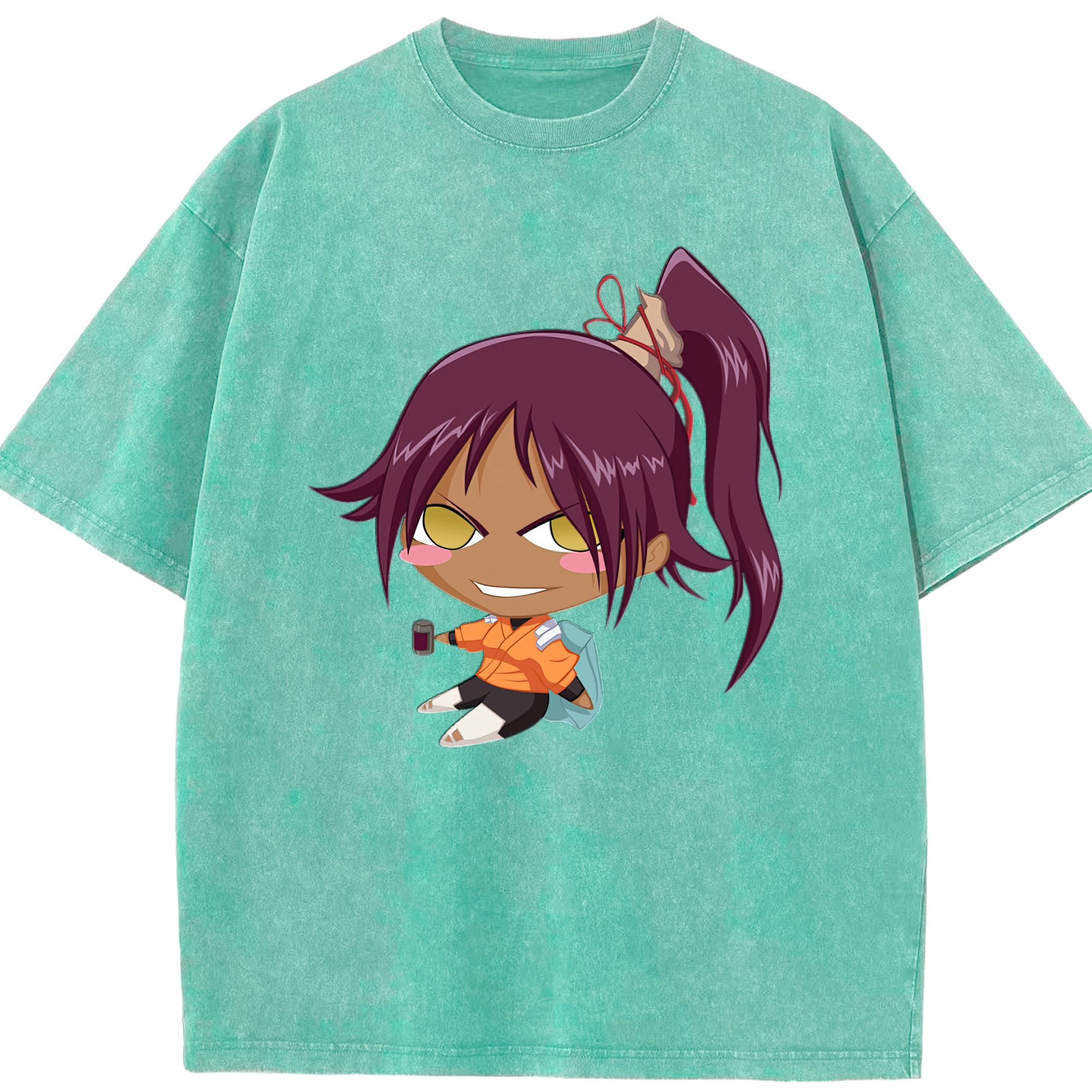 （画像用） ブリーチ 四楓院 夜一（しほういん よるいち） BLEACH Shihouin Yoruichi 綿100% ヴィンテージ風 半袖Tシャツ（フロントプリント）